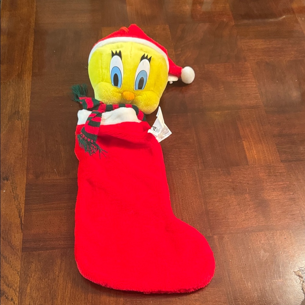 Vintage Tweety Bird Christmas Stocking Holiday Plush Looney Tunes 3D Head 1997